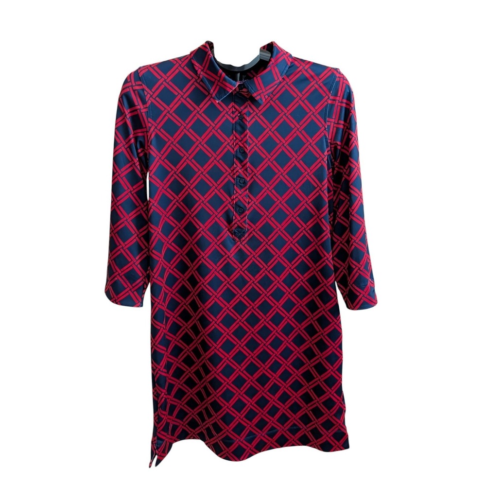 Vineyard Vines Sankaty Margo Shirt Dress Performance M Deep Bay Geo Midi Travel